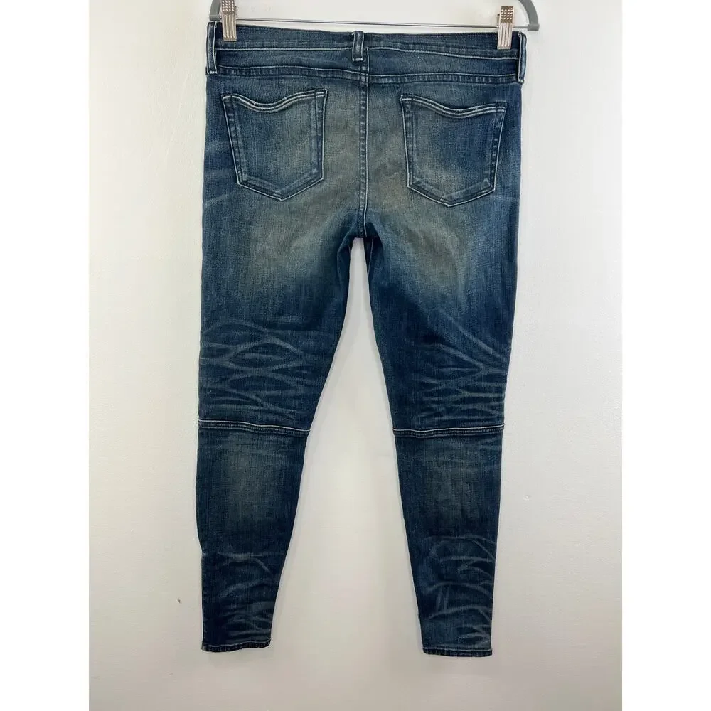 Simon Miller Blain Blue Cotton Blend Ankle Zip Women's Moto Skinny Jeans Size 30
